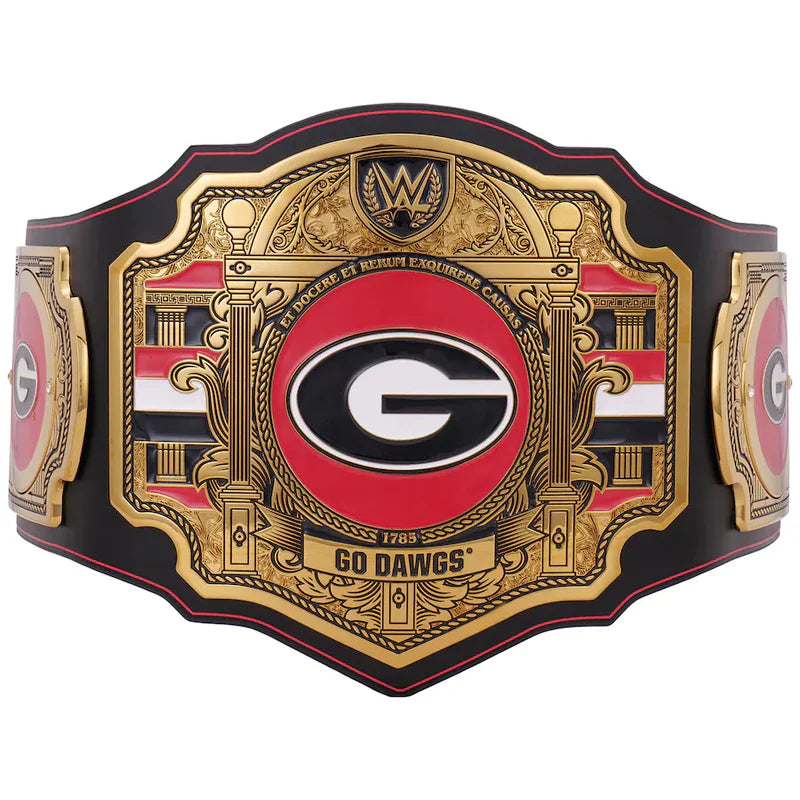Decorative championship belt with a prominent logo on a white background