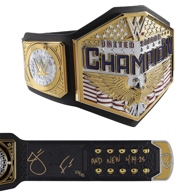 WWE championship belt with eagle design and signature details on a white background
