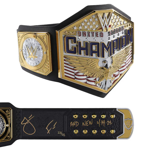 WWE championship belt with eagle design and signature details on a white background