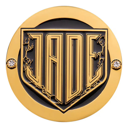 Decorative emblem with 'JADE' in the center, surrounded by gold and black design elements on a white background. Jade Cargill 16MM Replica Side Plate Box Set