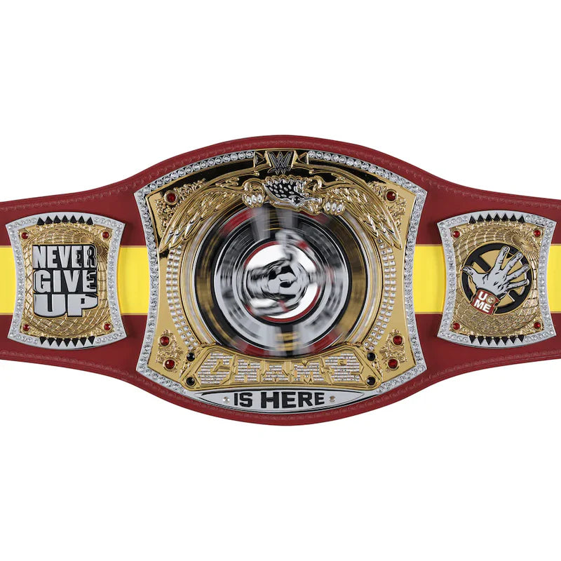 Wrestling championship belt with red, yellow, and gold colors on a white background