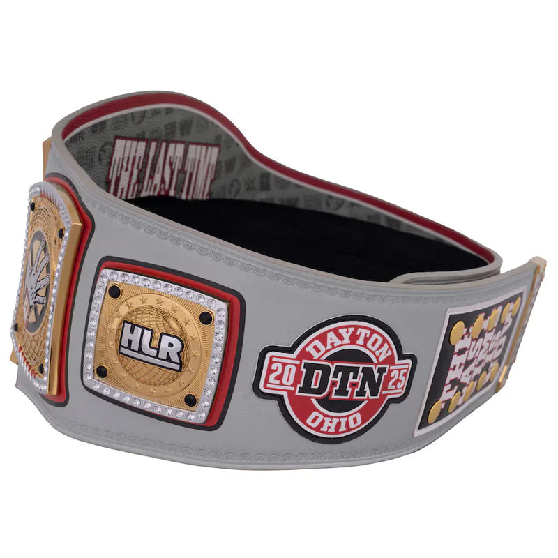 Wrestling championship belt with various logos and text on a white background John Cena Farewell Tour 2025 Dayton WWE Spinner Replica Belt
