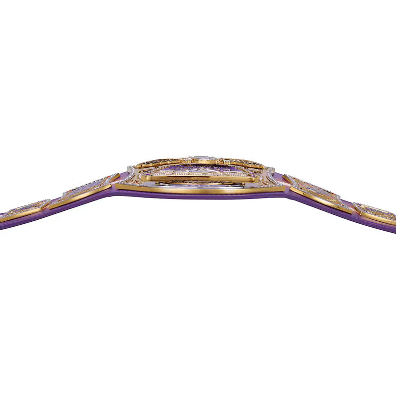 Purple championship belt with gold accents on a white background