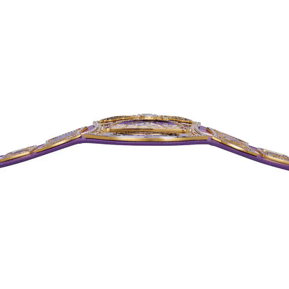 Purple championship belt with gold accents on a white background