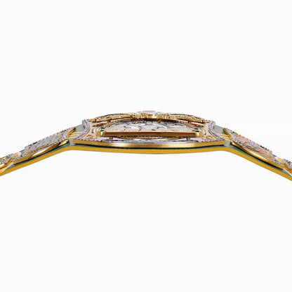 John Cena Farewell Tour Spinner Championship Replica Gold watch with diamond accents on a white background