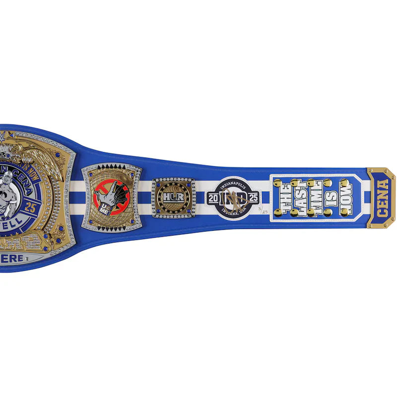 John Cena Legacy Farewell 2025 Autographed Indy Replica Belt  Wrestling championship belt with various emblems on a white background