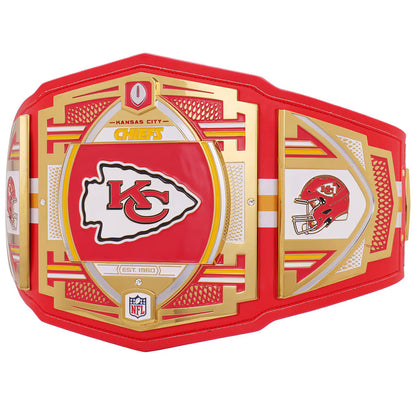 Red and gold championship belt with Kansas City Chiefs logo on a white background