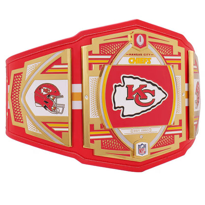Red and gold championship belt with Kansas City Chiefs logo on a white background