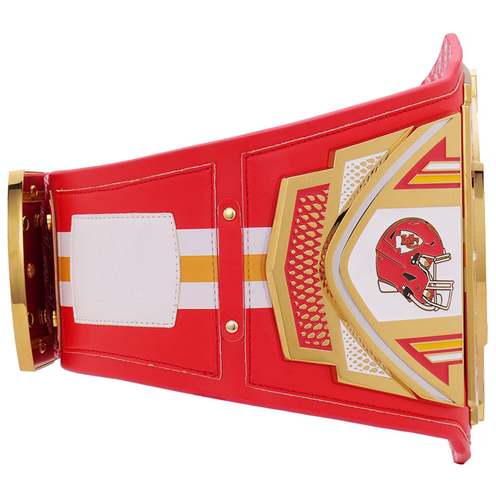 Red and gold sports belt with helmet emblem on a white background