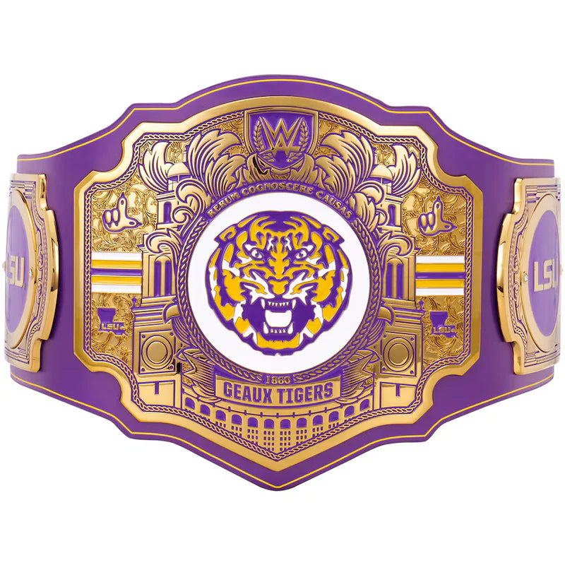 Purple and gold championship belt with LSU logo on a white background LSU Tigers Legacy Championship Title Belt