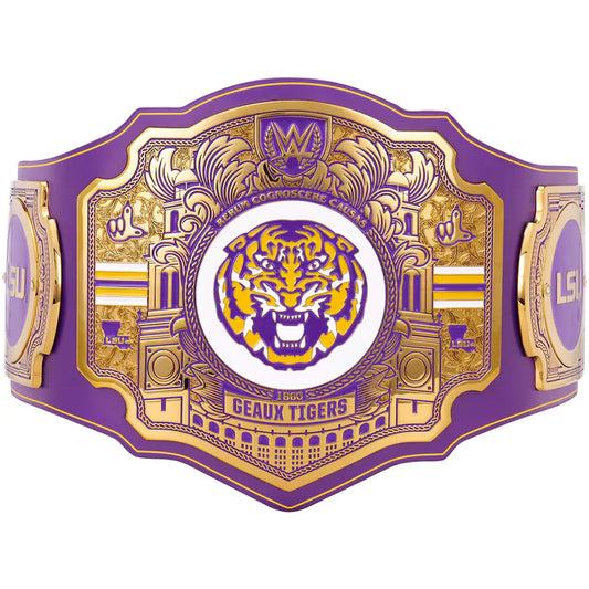 Purple and gold championship belt with LSU logo on a white background LSU Tigers Legacy Championship Title Belt