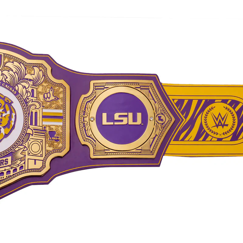 Purple and gold championship belt with LSU logo on a white background LSU Tigers Legacy Championship Title Belt