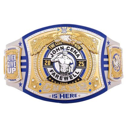 Wrestling championship belt with 'John Cena Farewell' text on a white background