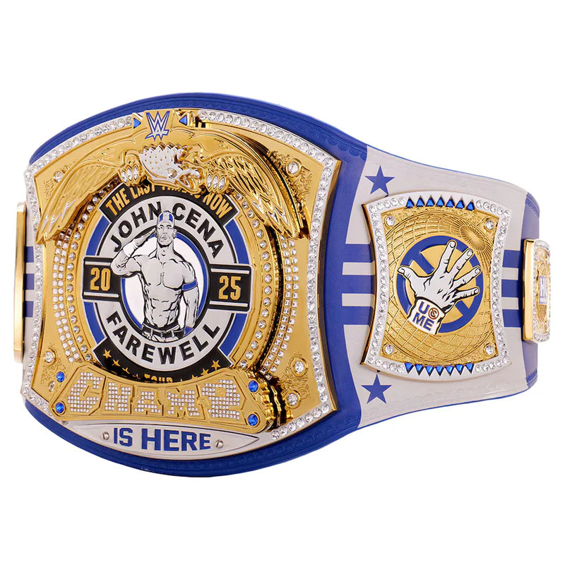 Wrestling championship belt with 'John Cena Farewell' text on a white background