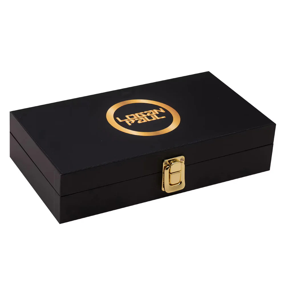 Black gold lock and 'Loyal Plumb' logo on a white background Logan Paul 16MM Replica Side Plate Box Set