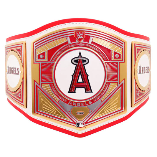 WWE championship belt with Angels logo on a white background