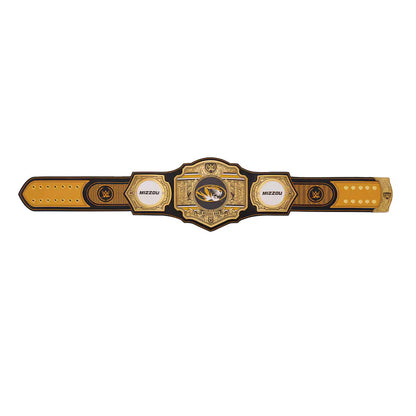 Missouri Tigers Legacy Championship Belt Gold and black championship belt with 'Mizzou' logo on a white background