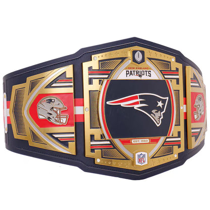 New England Patriots championship belt with team logo and colors on a white background