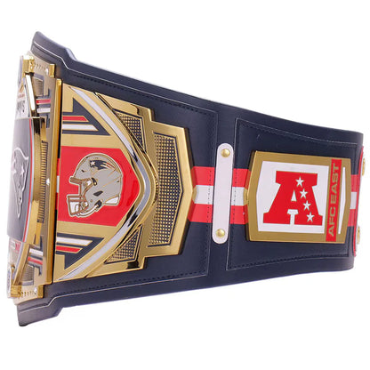 Navy championship belt with gold and red accents on a white background