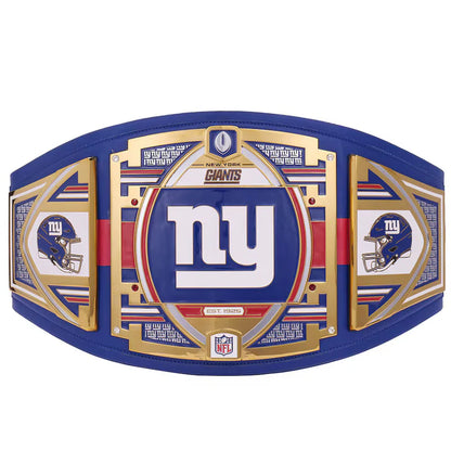New York Giants championship belt with blue, gold, and red design on a white background