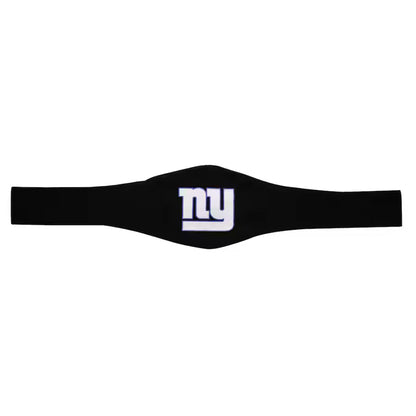 Black headband with a logo on a white background