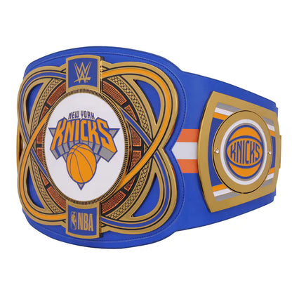 Basketball championship belt with New York Knicks logo on a white background