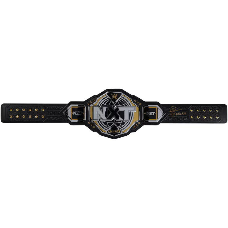 Wrestling championship belt with 'NXT' logo on a white background