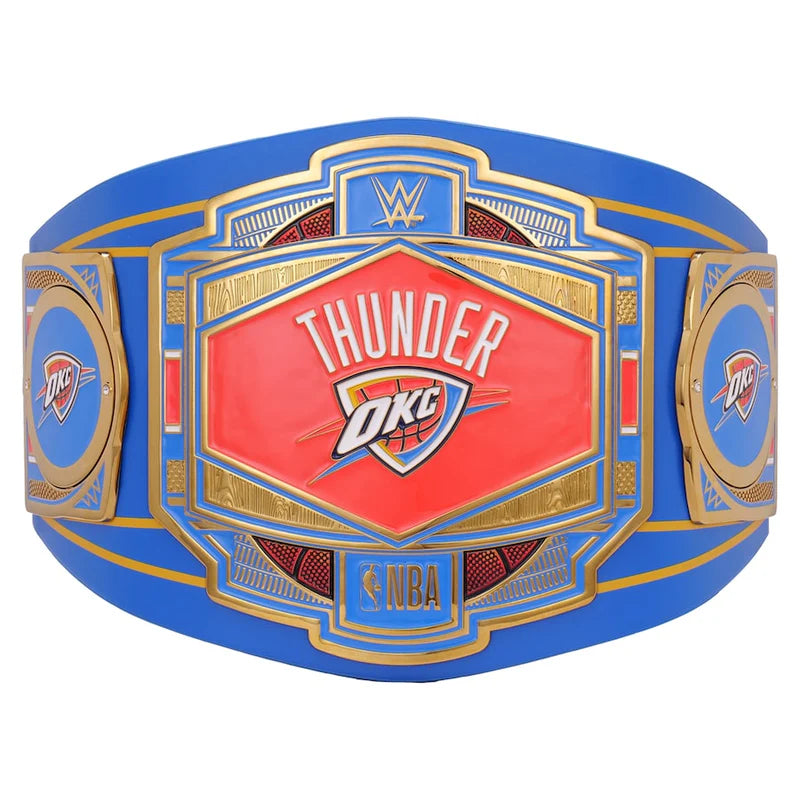 Oklahoma City Thunder championship belt with NBA logo on a white background