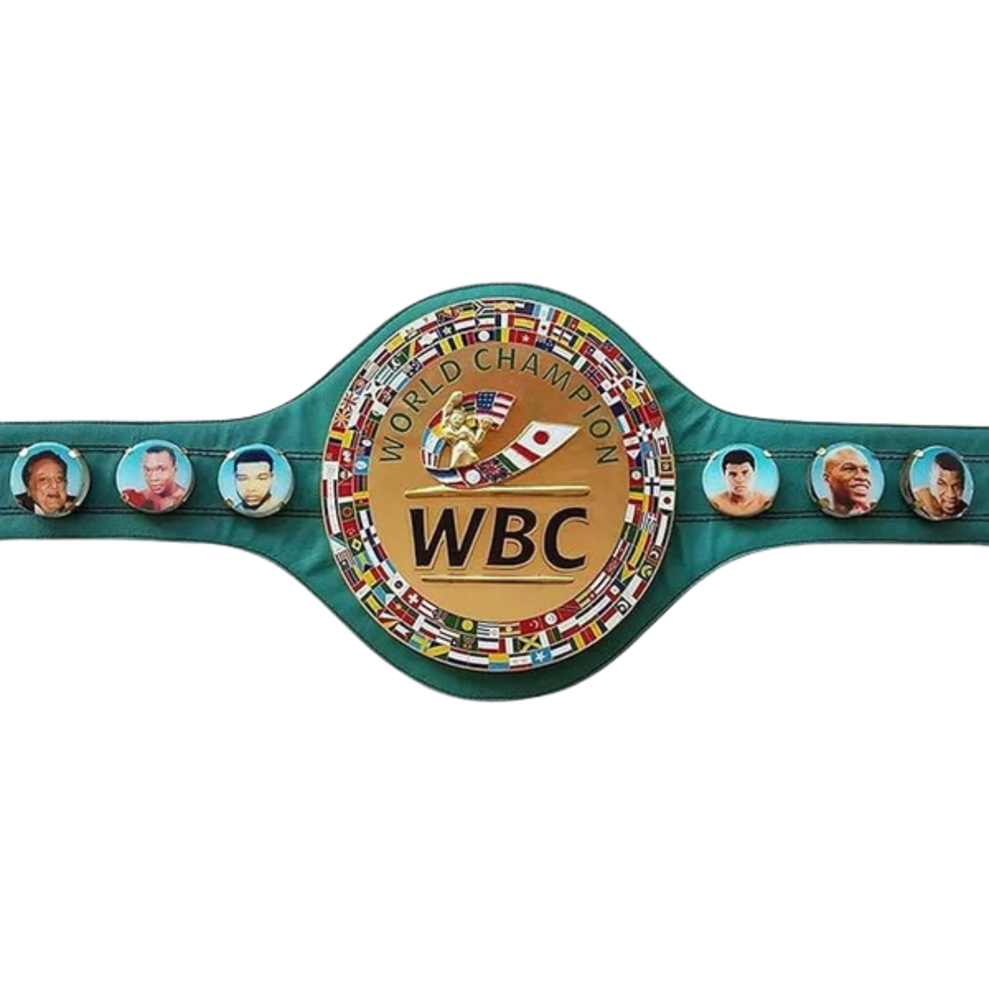 WBC world championship belt with portraits on a white background