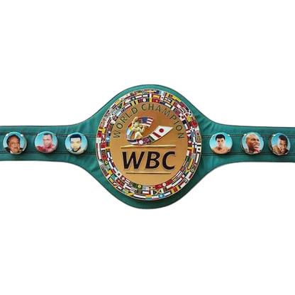 WBC world championship belt with portraits on a white background