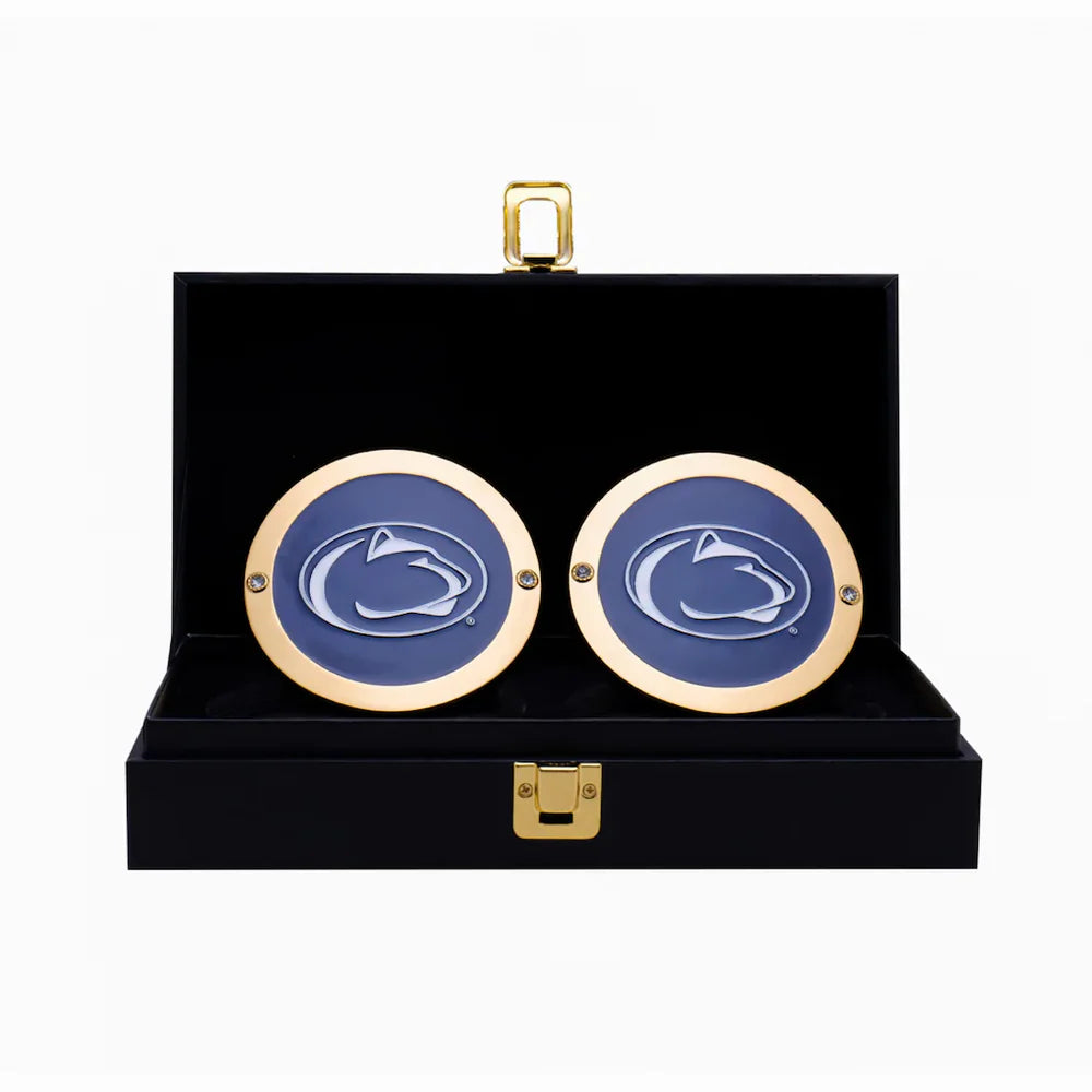 Pair of cufflinks with a logo in a black case on a white background Penn State Nittany Lions 16MM Replica Side Plate Box Set