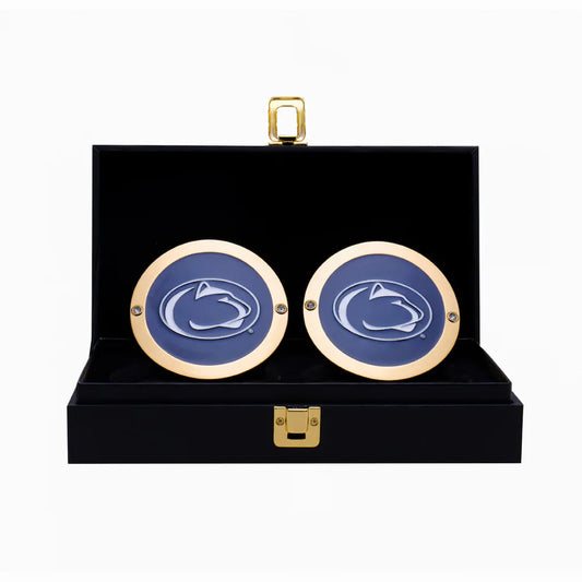 Pair of cufflinks with a logo in a black case on a white background Penn State Nittany Lions 16MM Replica Side Plate Box Set