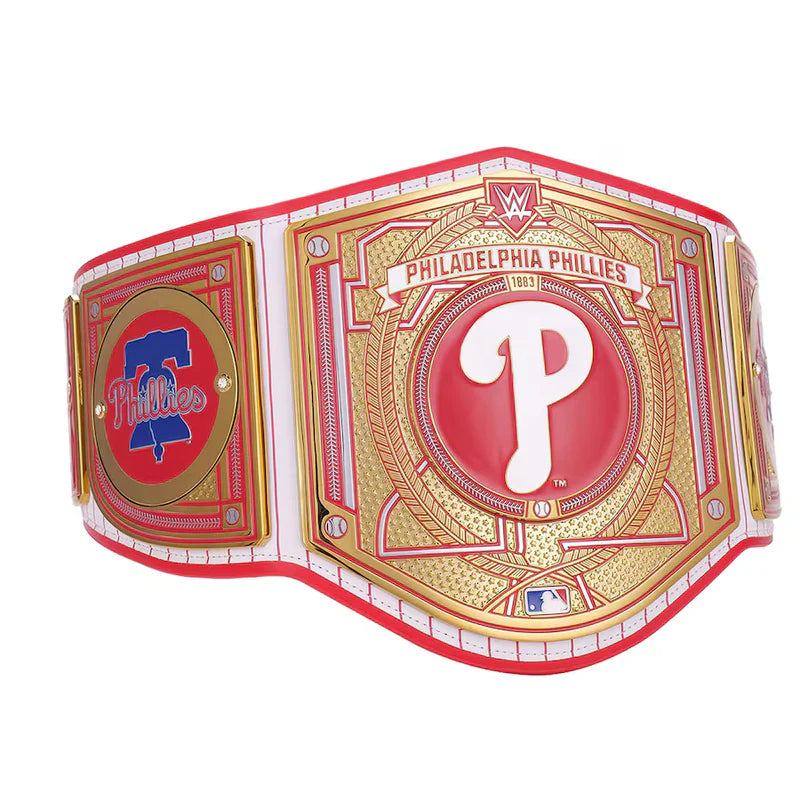 Philadelphia Phillies championship belt with red, gold, and white colors on a white background