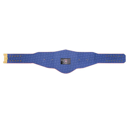 Blue boxing belt with gold edges on a white background 