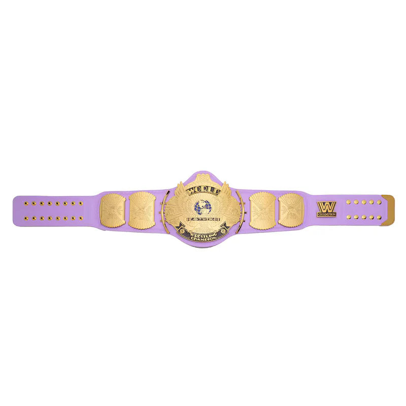 Purple championship belt with gold buckle on a white background