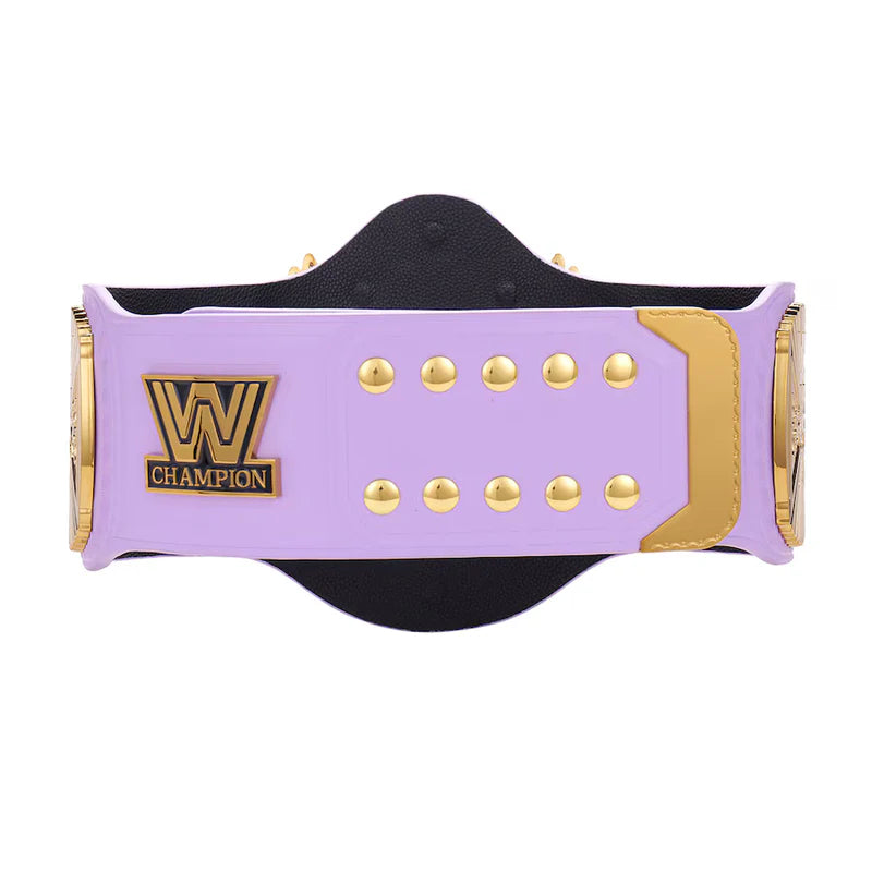 Purple championship belt with gold accents and WWE logo on a white background
