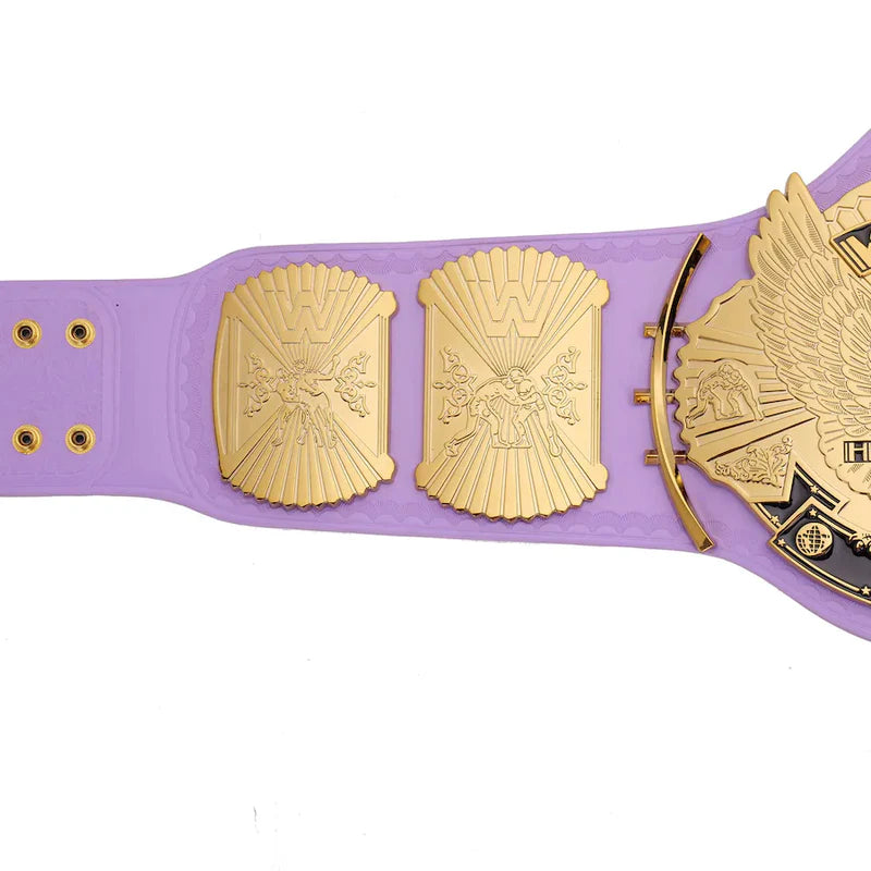 Purple championship belt with gold buckle on a white background