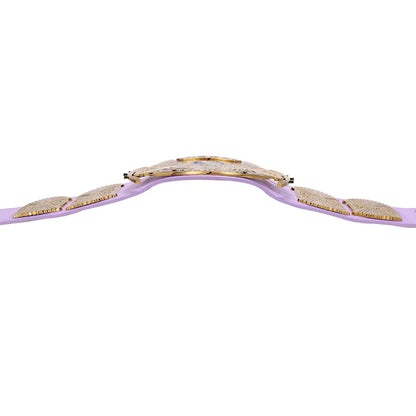 Decorative belt with gold and purple design on a white background