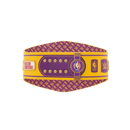 Purple and yellow belt with NBA logo on a white background
