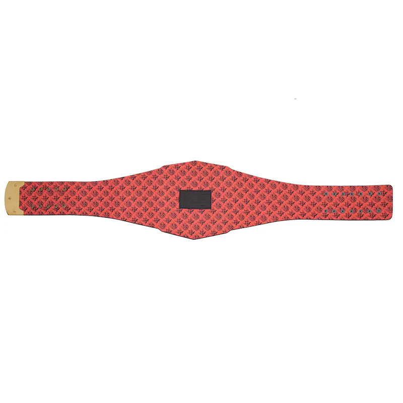 Red belt with gold buckle on a white background