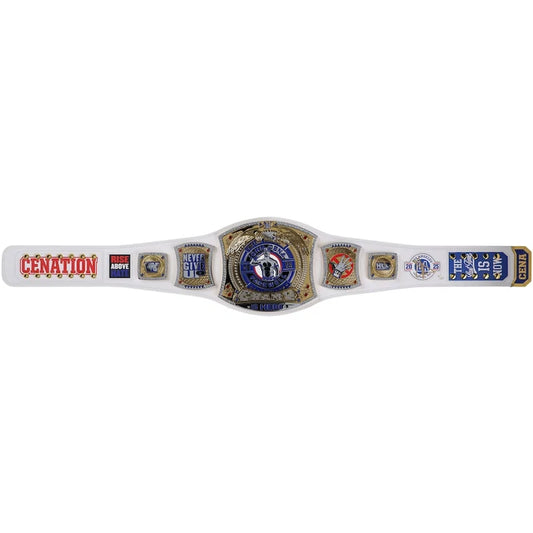 Wrestling championship belt with logos on a white background