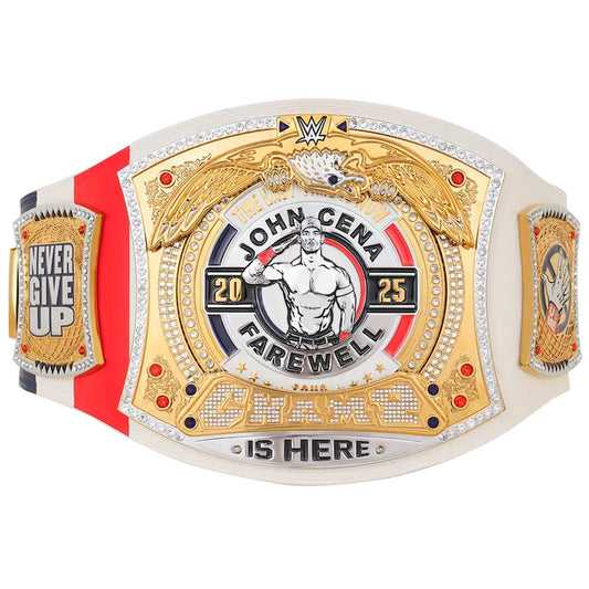 WWE championship belt with 'John Cena Farewell' text on a white background