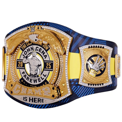 Wrestling championship belt with 'John Cena Farewell' text on a white background