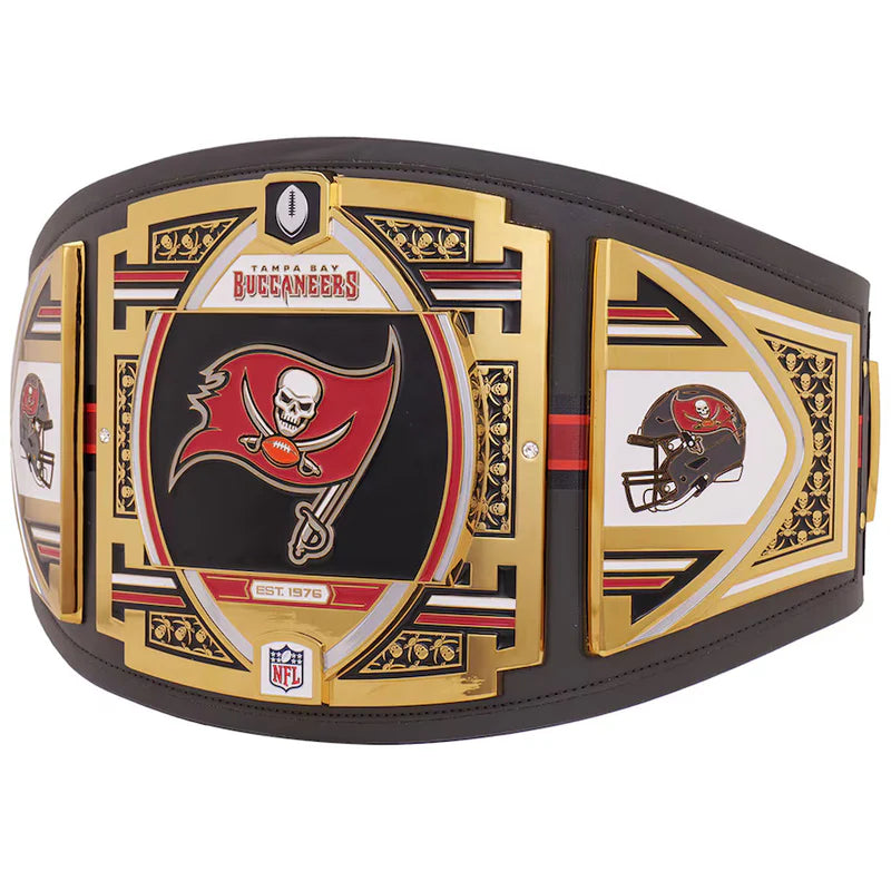 Tampa Bay Buccaneers championship belt with team logo and colors on a white background