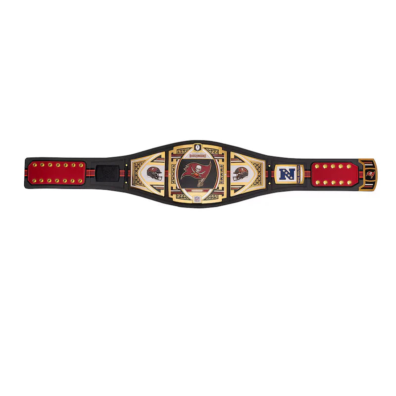 Wrestling championship belt with red and gold accents on a white background