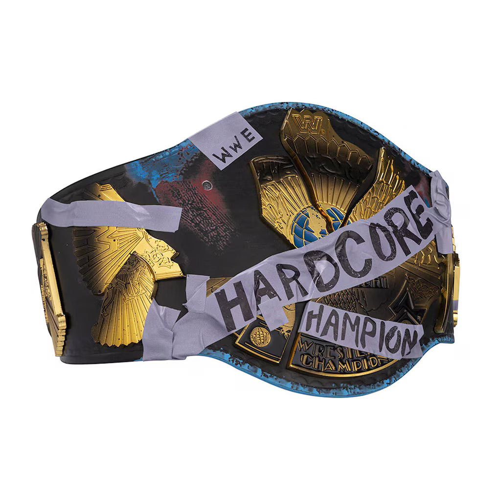Wrestling championship belt with 'Hardcore Champion' text on a white background