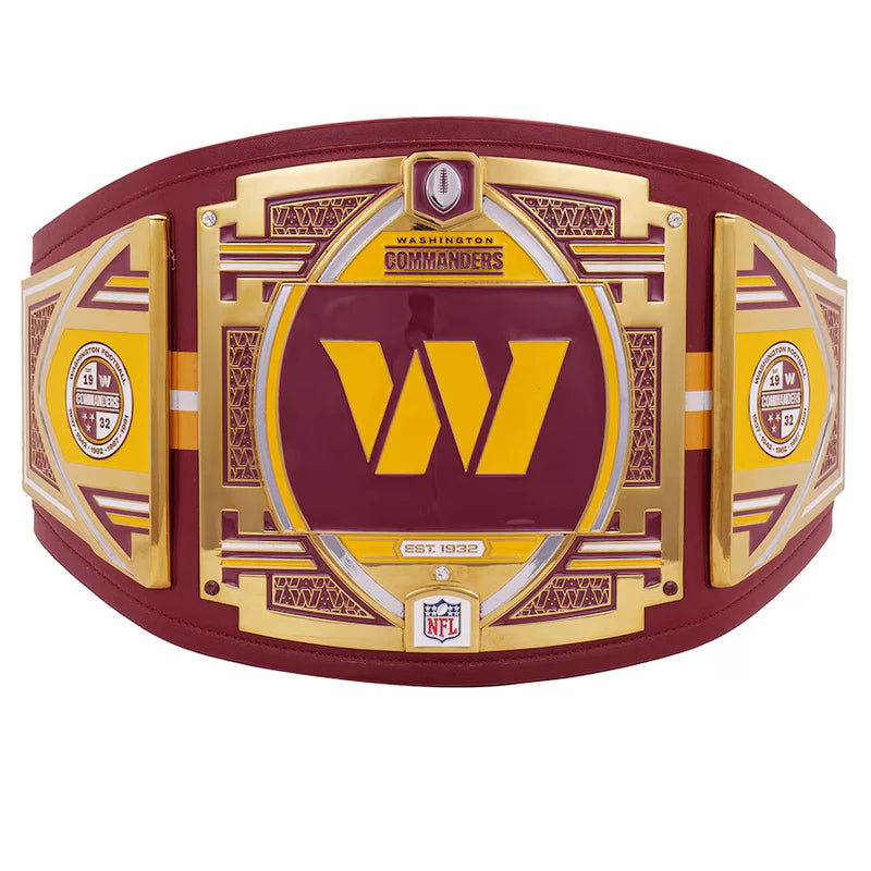 Washington Commanders championship belt with gold and maroon design on a white background