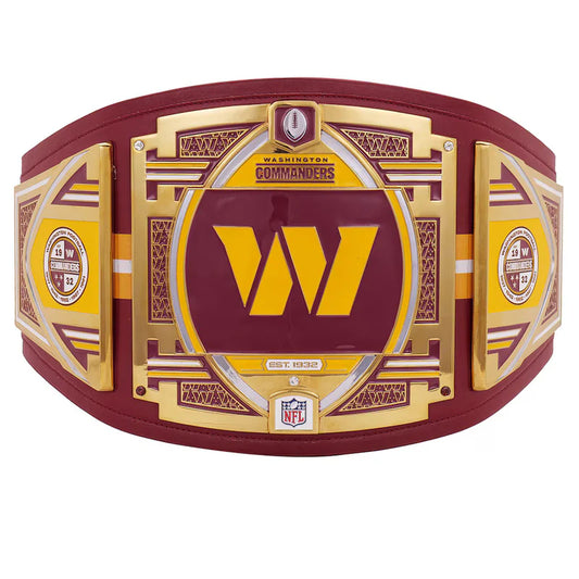 Washington Commanders championship belt with gold and maroon design on a white background