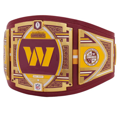 Washington Commanders championship belt with gold and maroon design on a white background