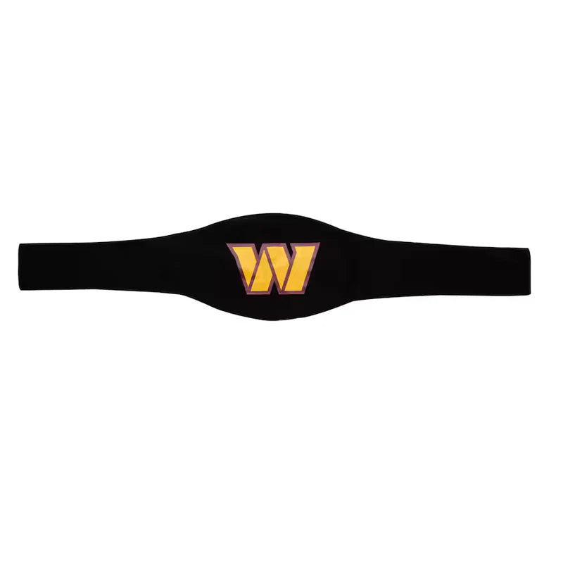 Black belt with a yellow logo on a white background